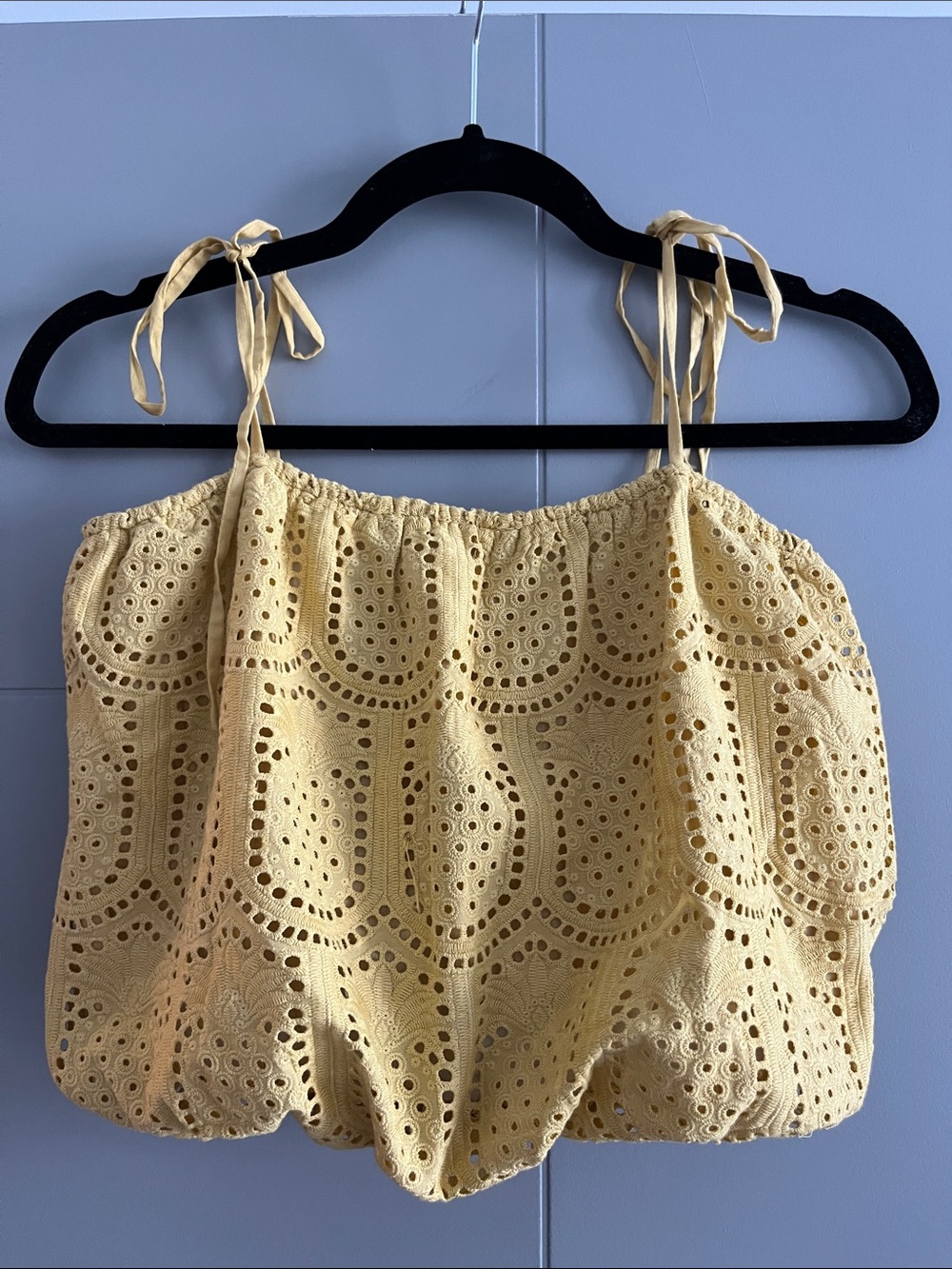 NWOT. Anthropologie Yellow Eyelet Tie-Strap Top